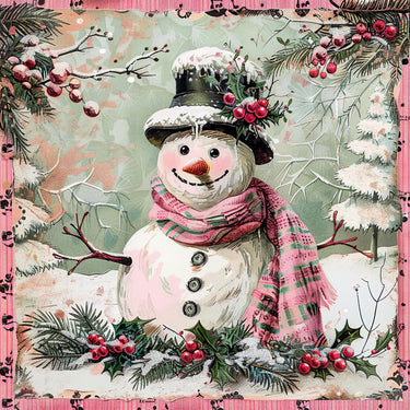 Pink Snowman Sign, DCO-102217, Sign For Wreath, 10x10in Metal Sign